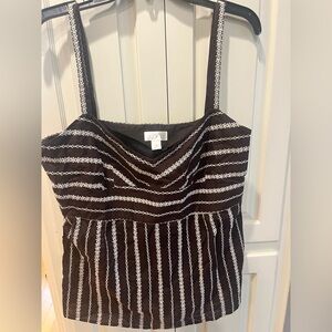 LOFT Brown and White Striped Tank Top